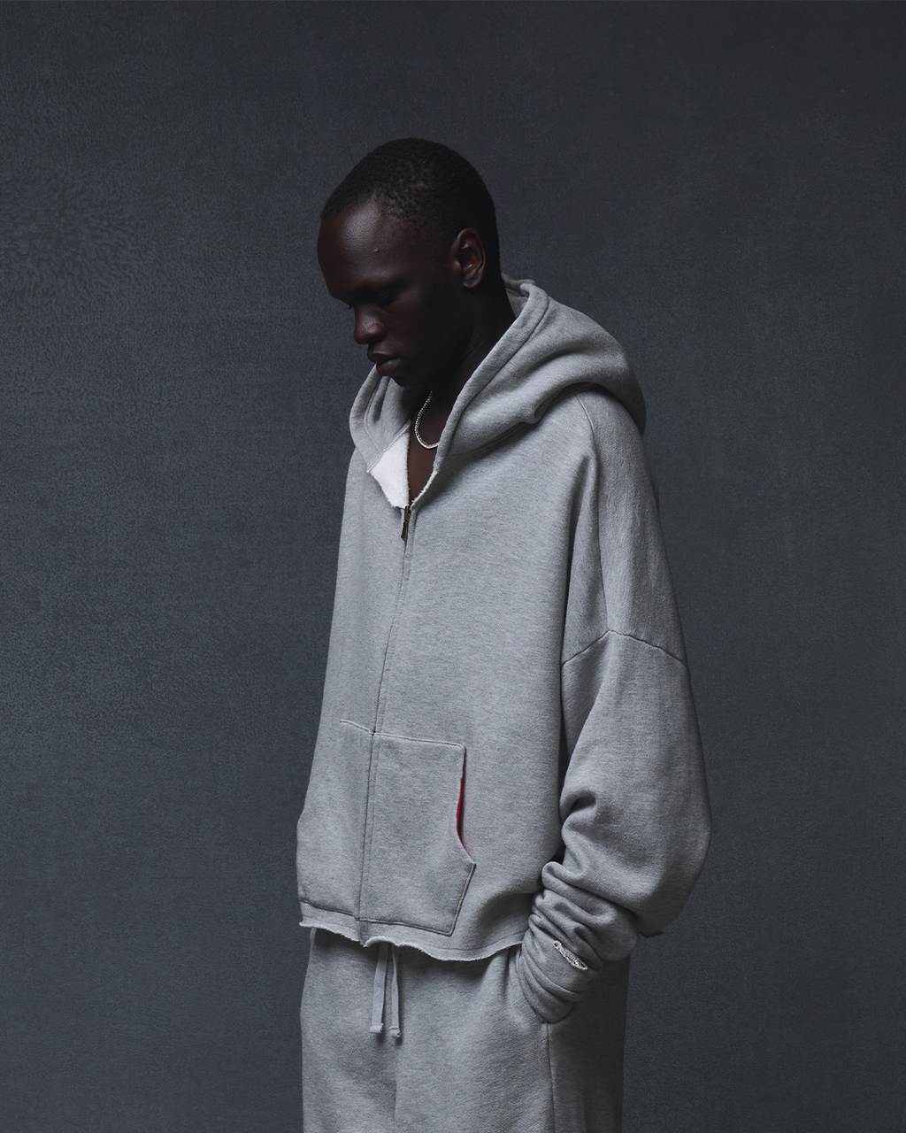 OVERSIZED ZIP UP HOODIE - HEATHER GREY