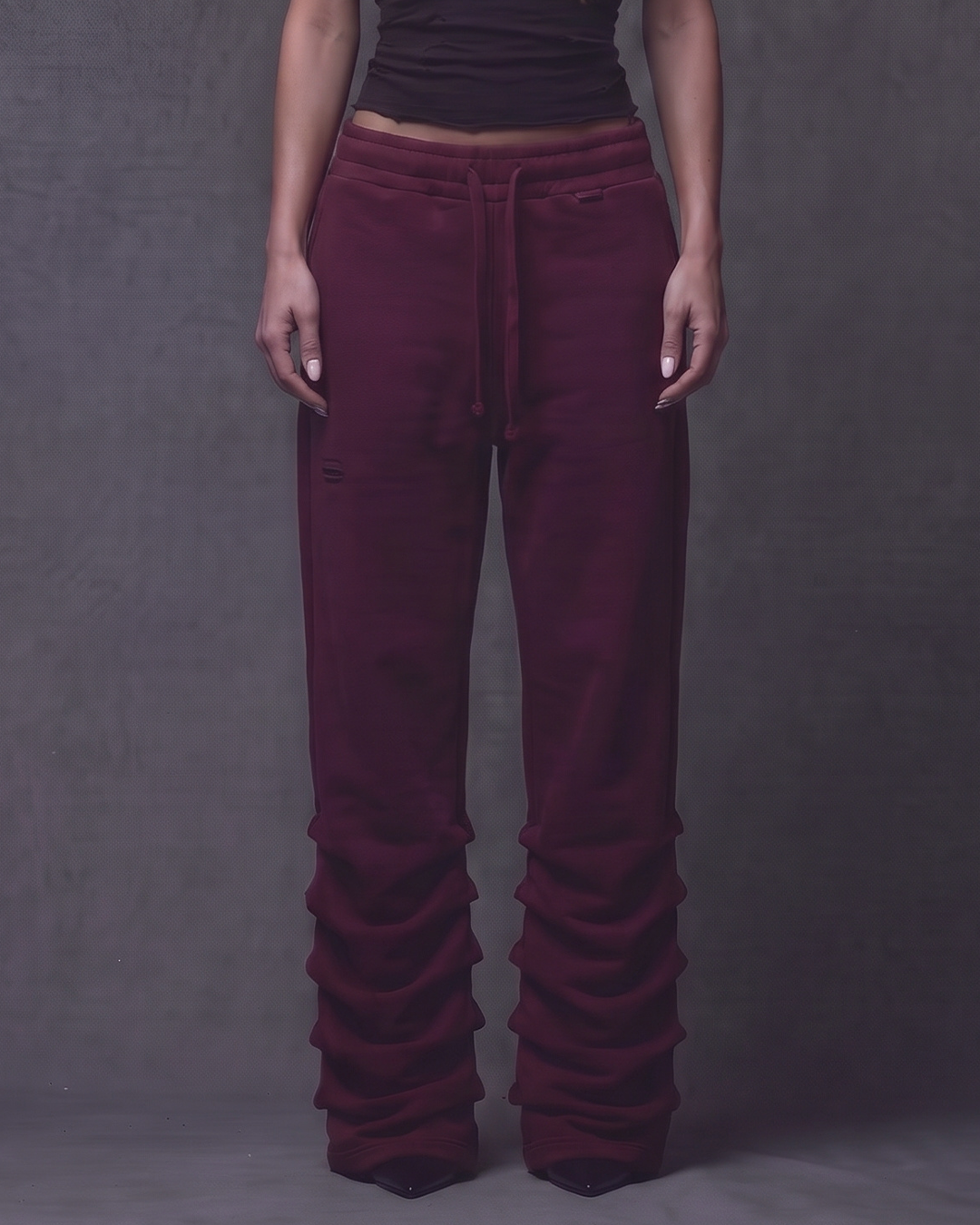 STACKED SWEATPANTS - BURGUNDY