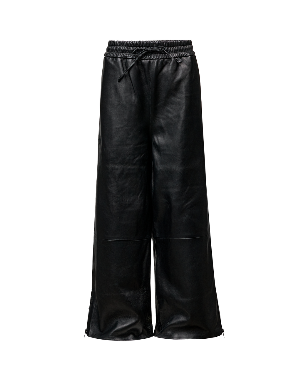 LEATHER ZIPPER PANTS - BLACK