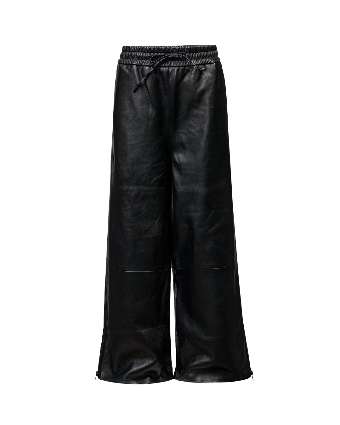 LEATHER ZIPPER PANTS - BLACK