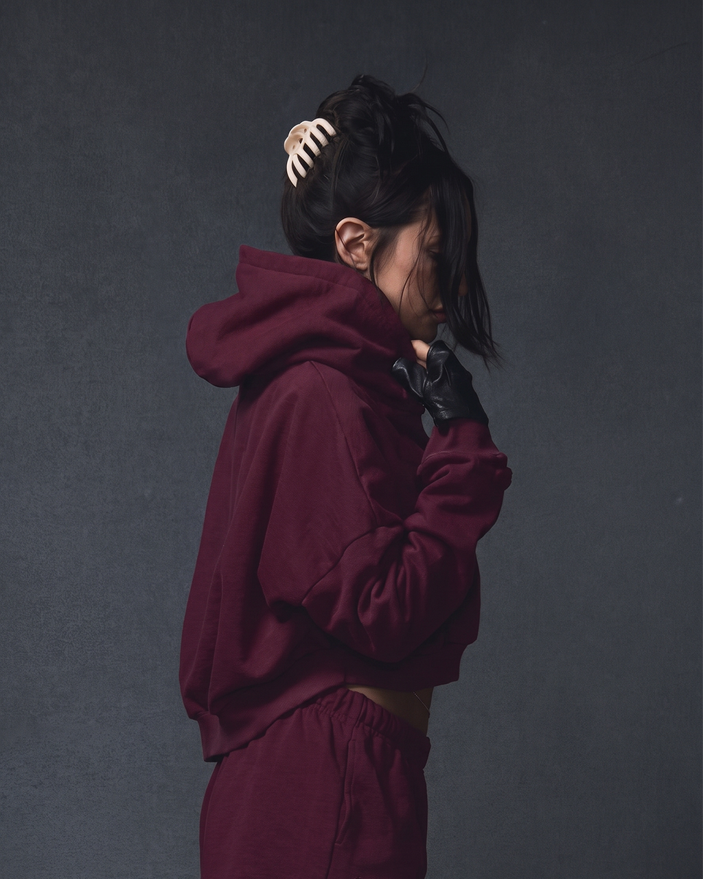 WOMENS CROPPED  HOODIE - BURGUNDY