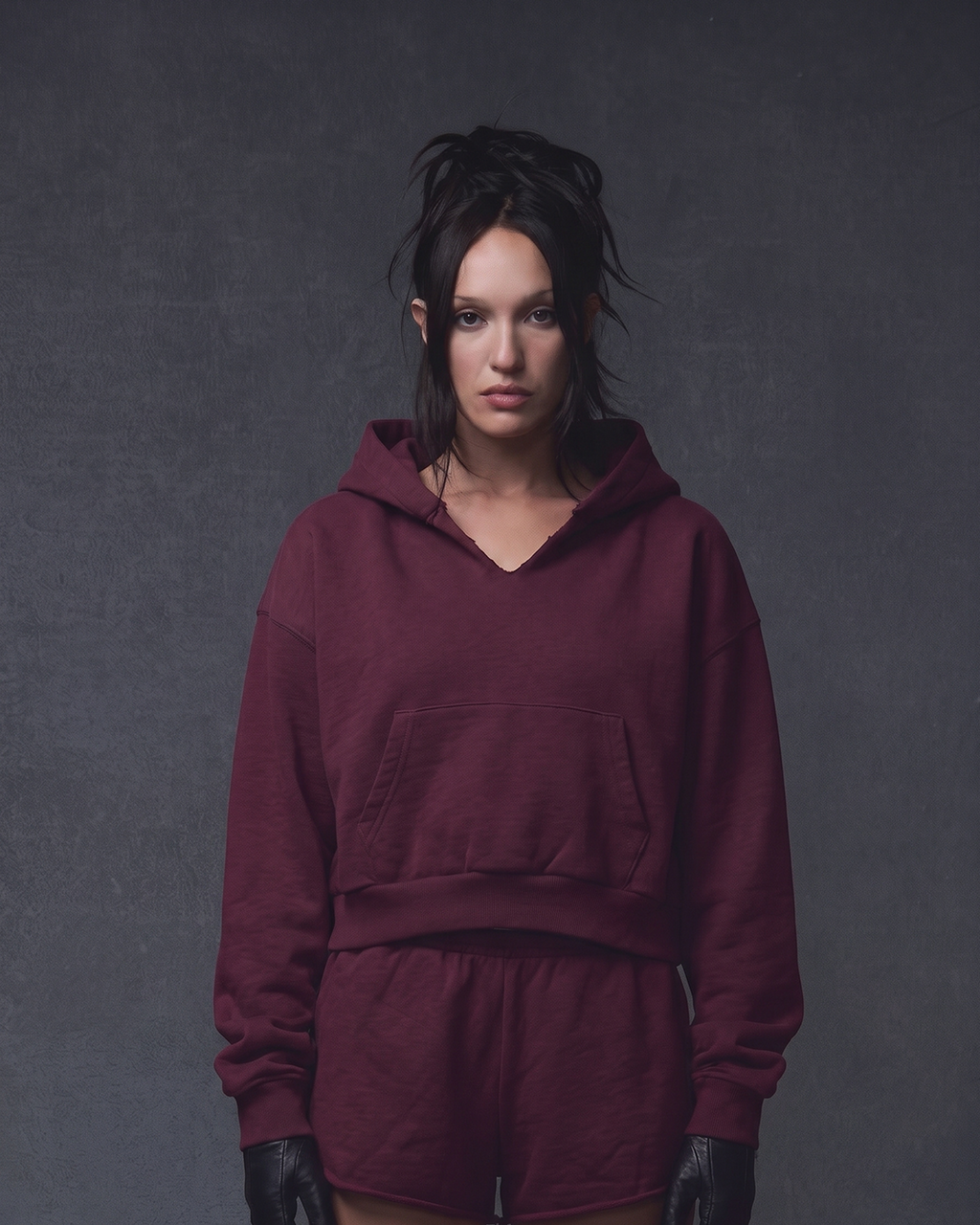 WOMENS CROPPED  HOODIE - BURGUNDY
