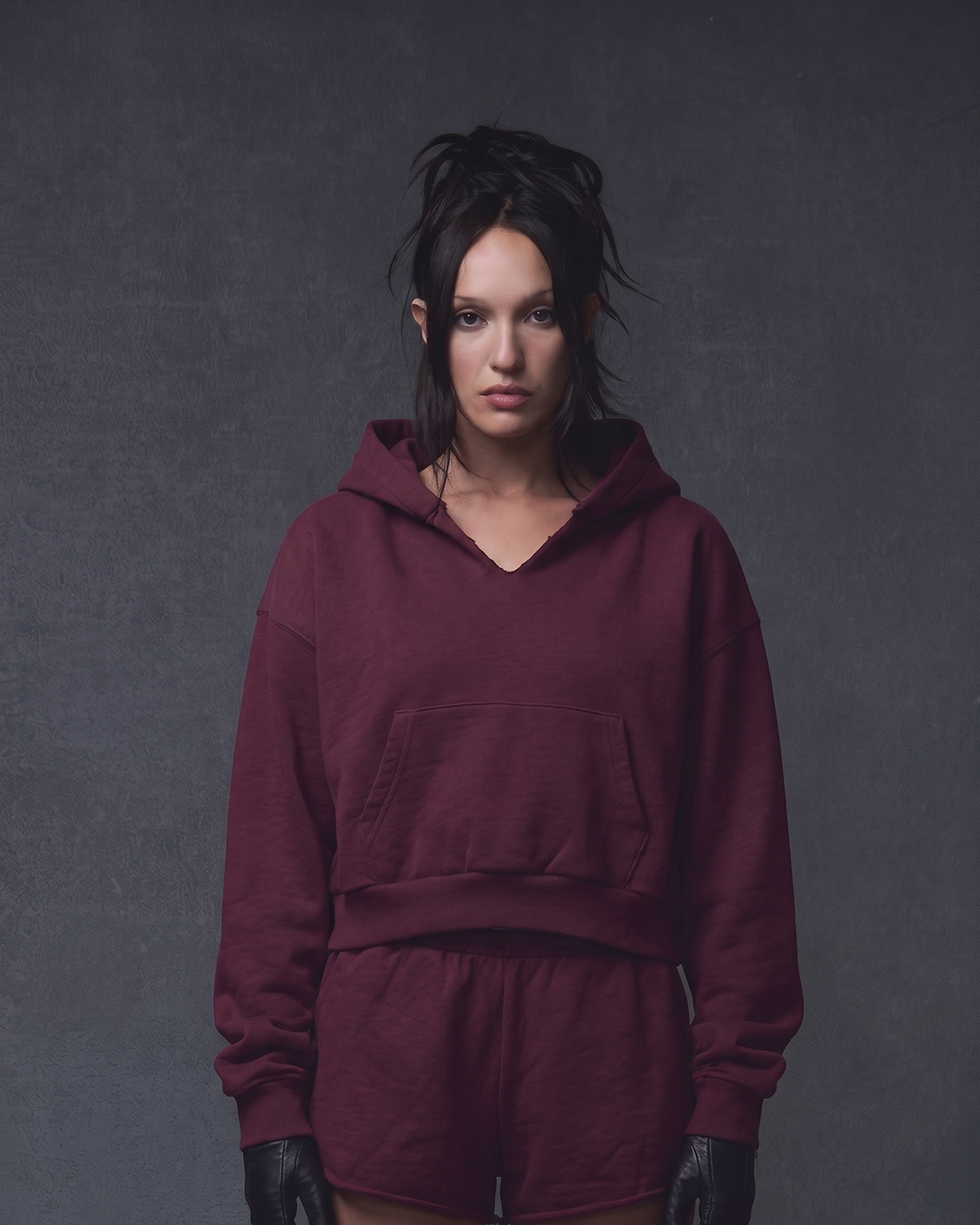 WOMENS CROPPED  HOODIE - BURGUNDY