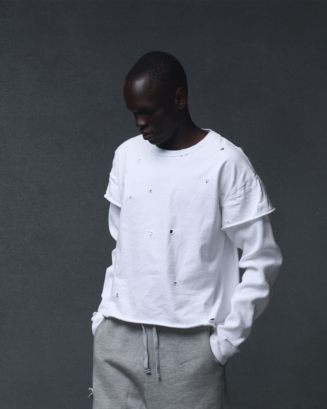THERMAL TEE - DISTRESSED WHITE