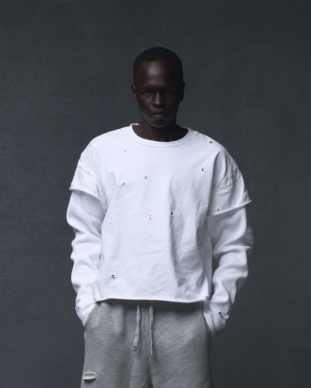 THERMAL TEE - DISTRESSED WHITE