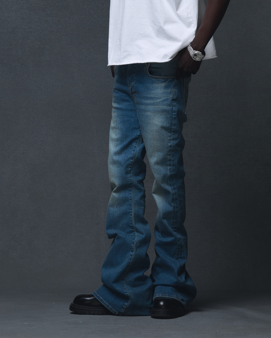 DENIM FLARE PANTS - BLUE