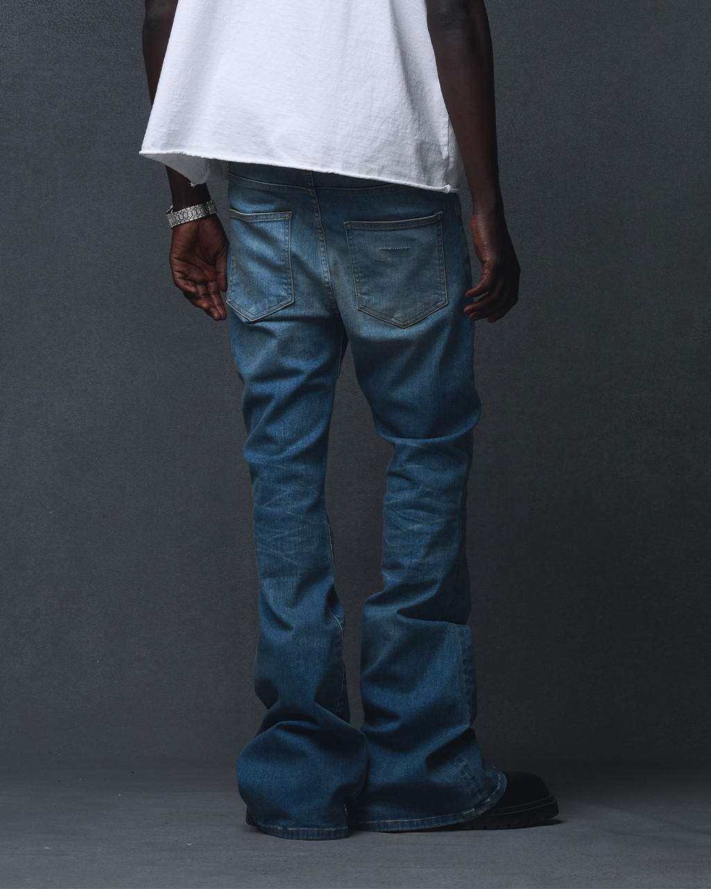 DENIM FLARE PANTS - BLUE