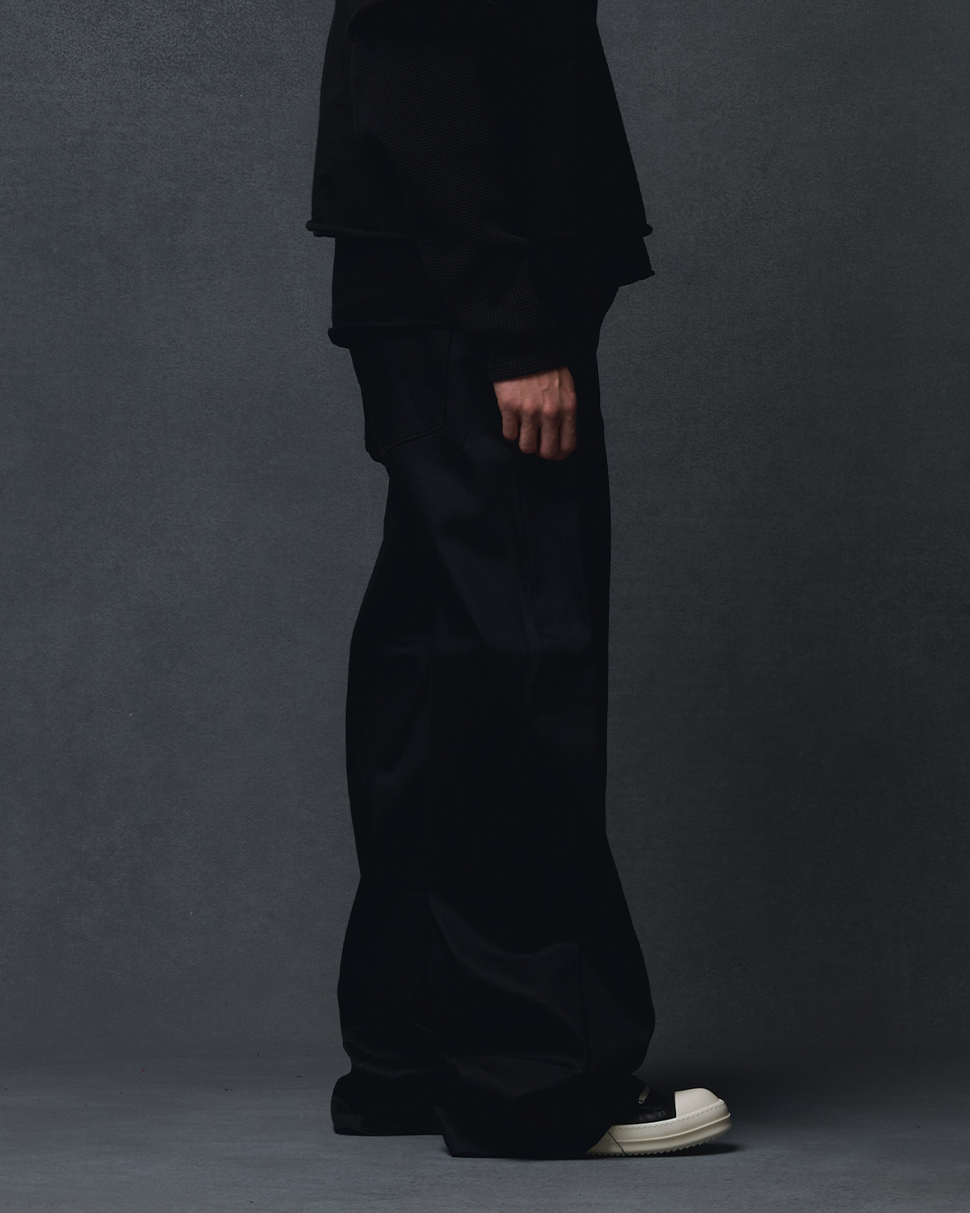 DENIM WIDE LEG PANTS - BLACK