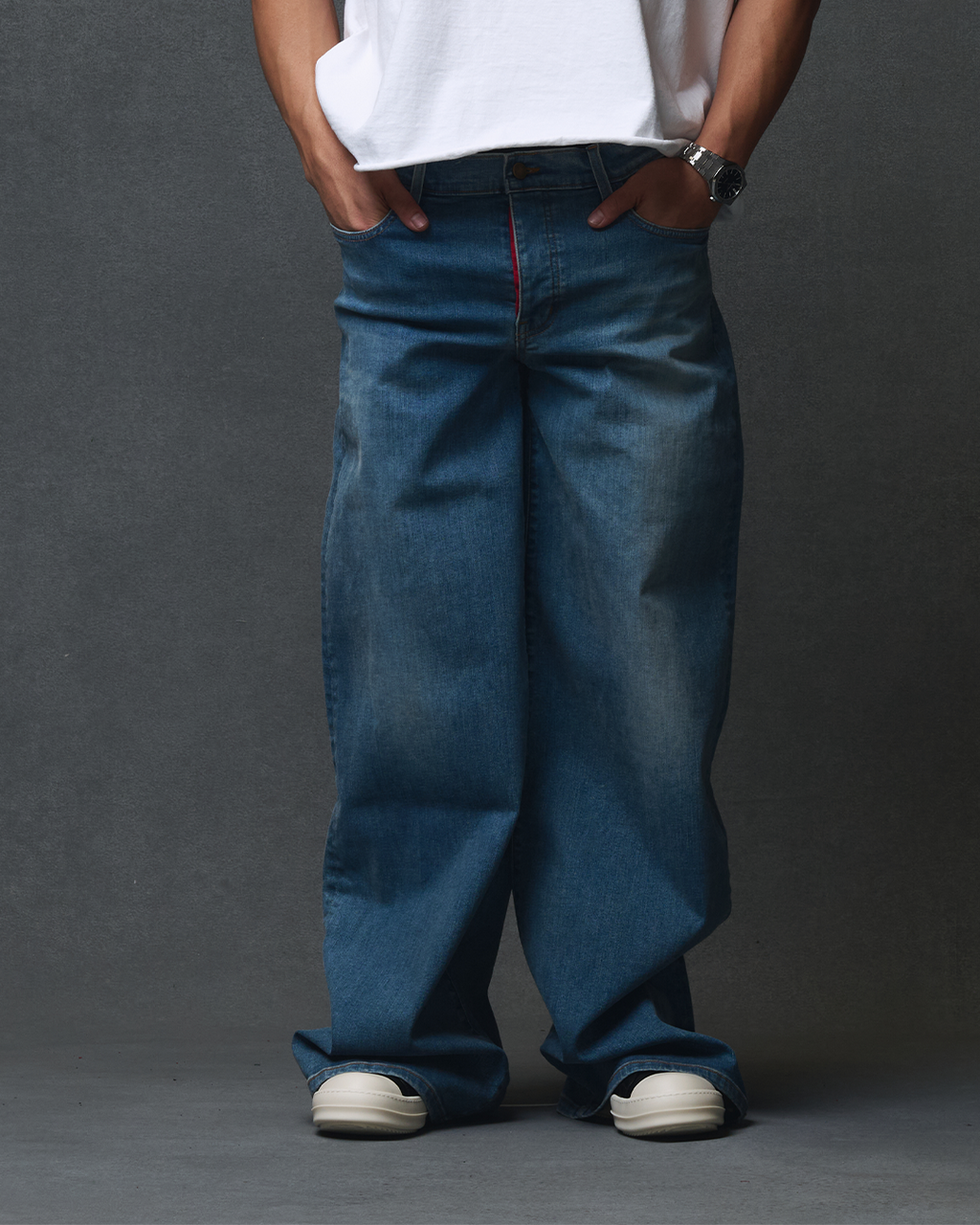 DENIM WIDE LEG PANTS - BLUE