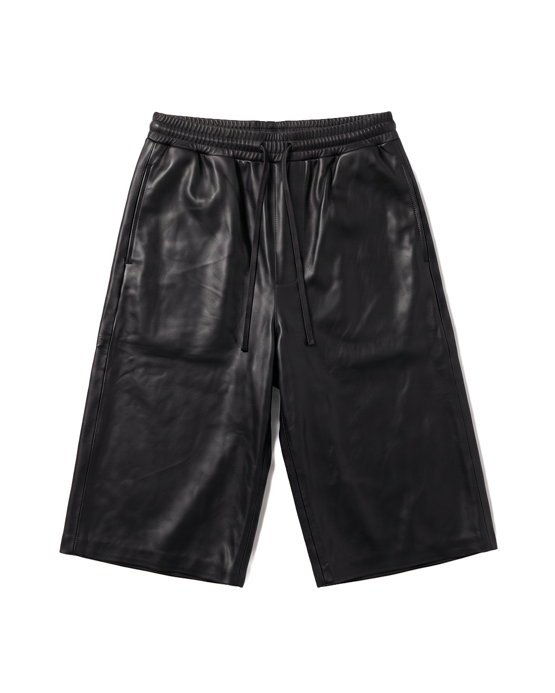 LEATHER LONG SHORTS - BLACK