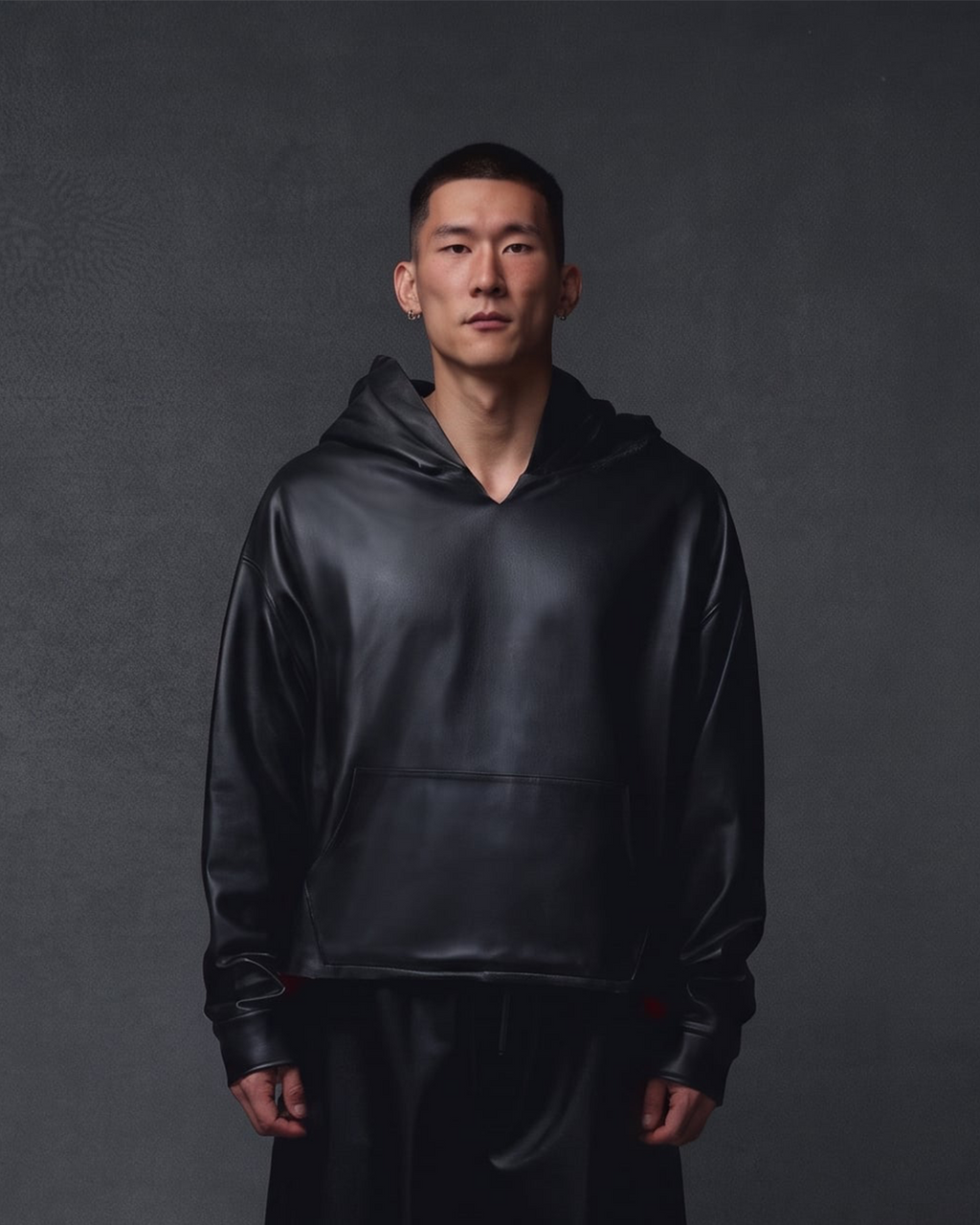 LEATHER HOODIE -BLACK