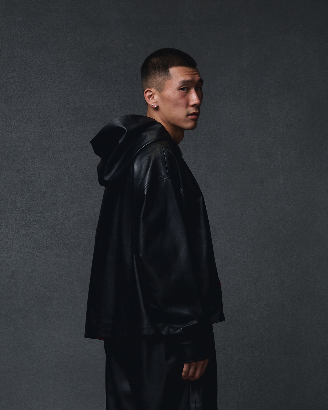 LEATHER HOODIE -BLACK
