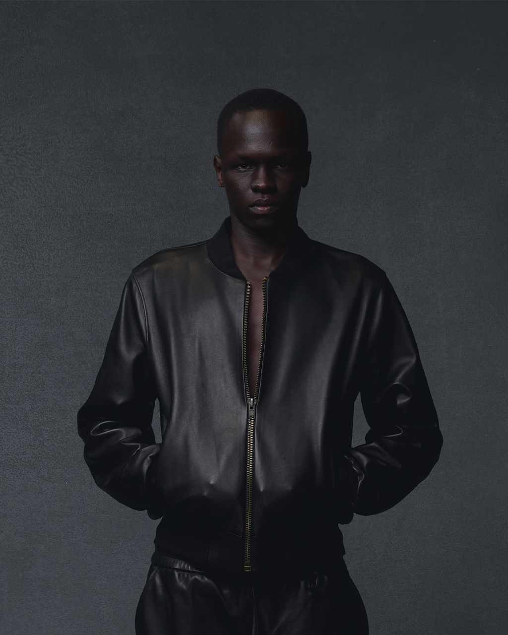 LEATHER BOMBER JACKET - BLACK