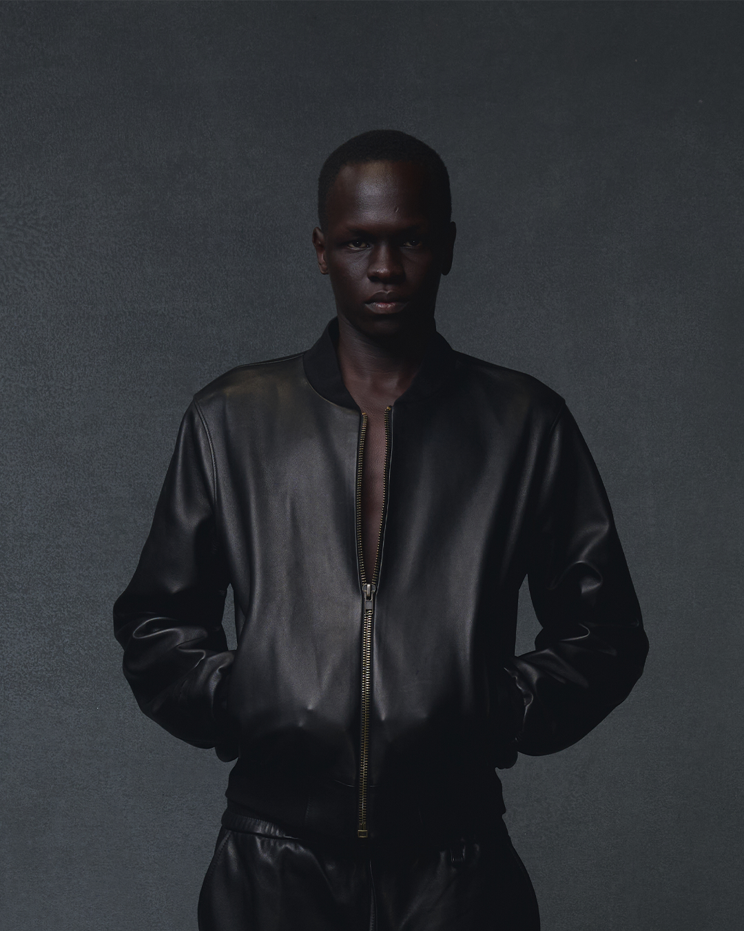 LEATHER BOMBER JACKET - BLACK