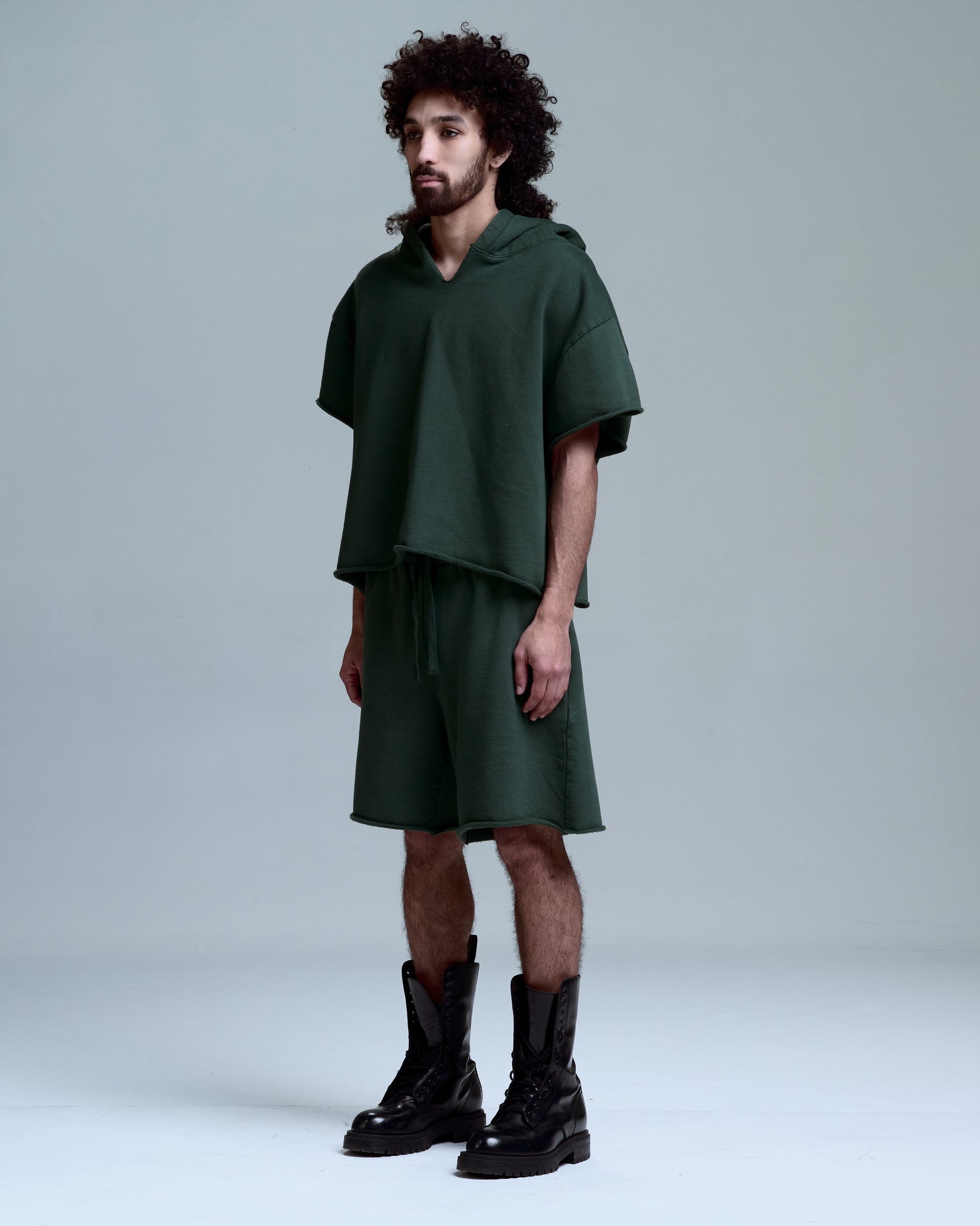 CUT OFF HOODIE - GREEN