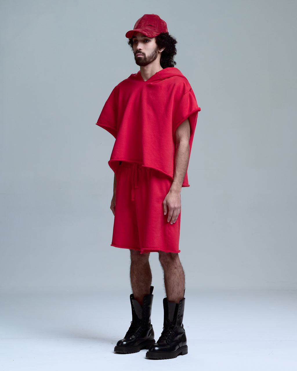 CUT OFF HOODIE - RED
