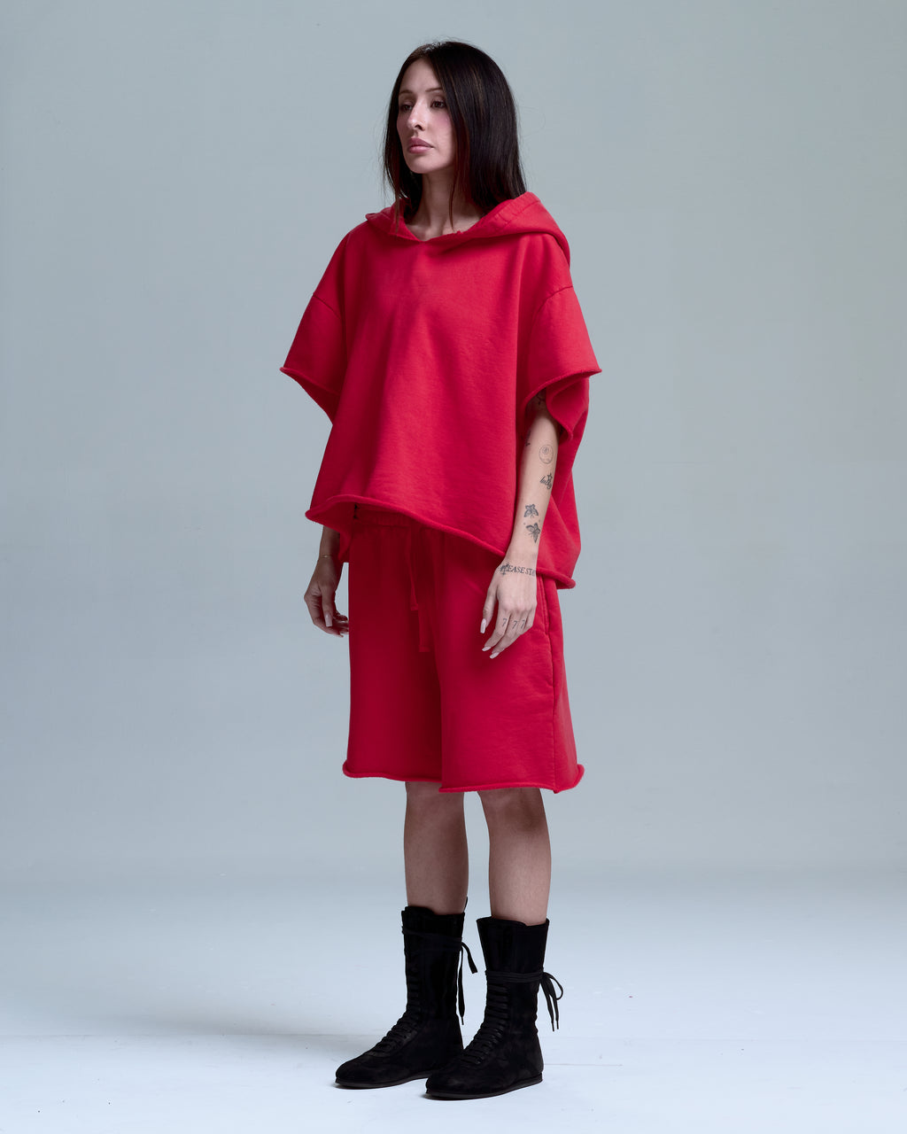 CUT OFF HOODIE - RED