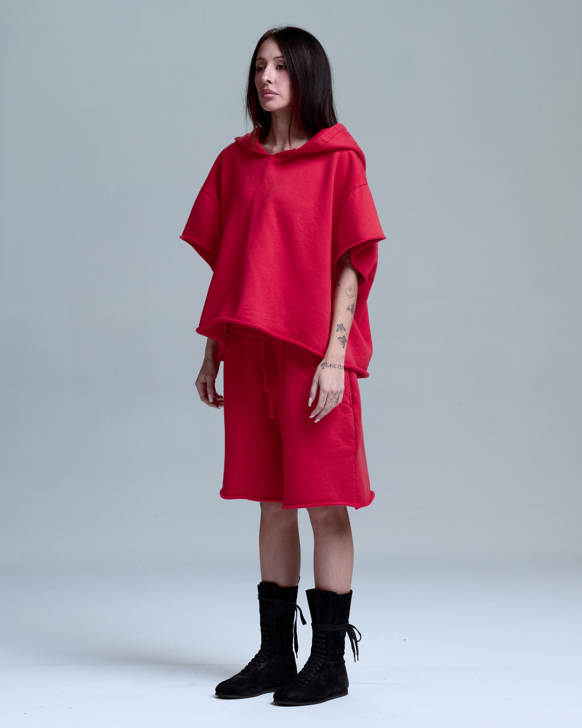 CUT OFF HOODIE - RED