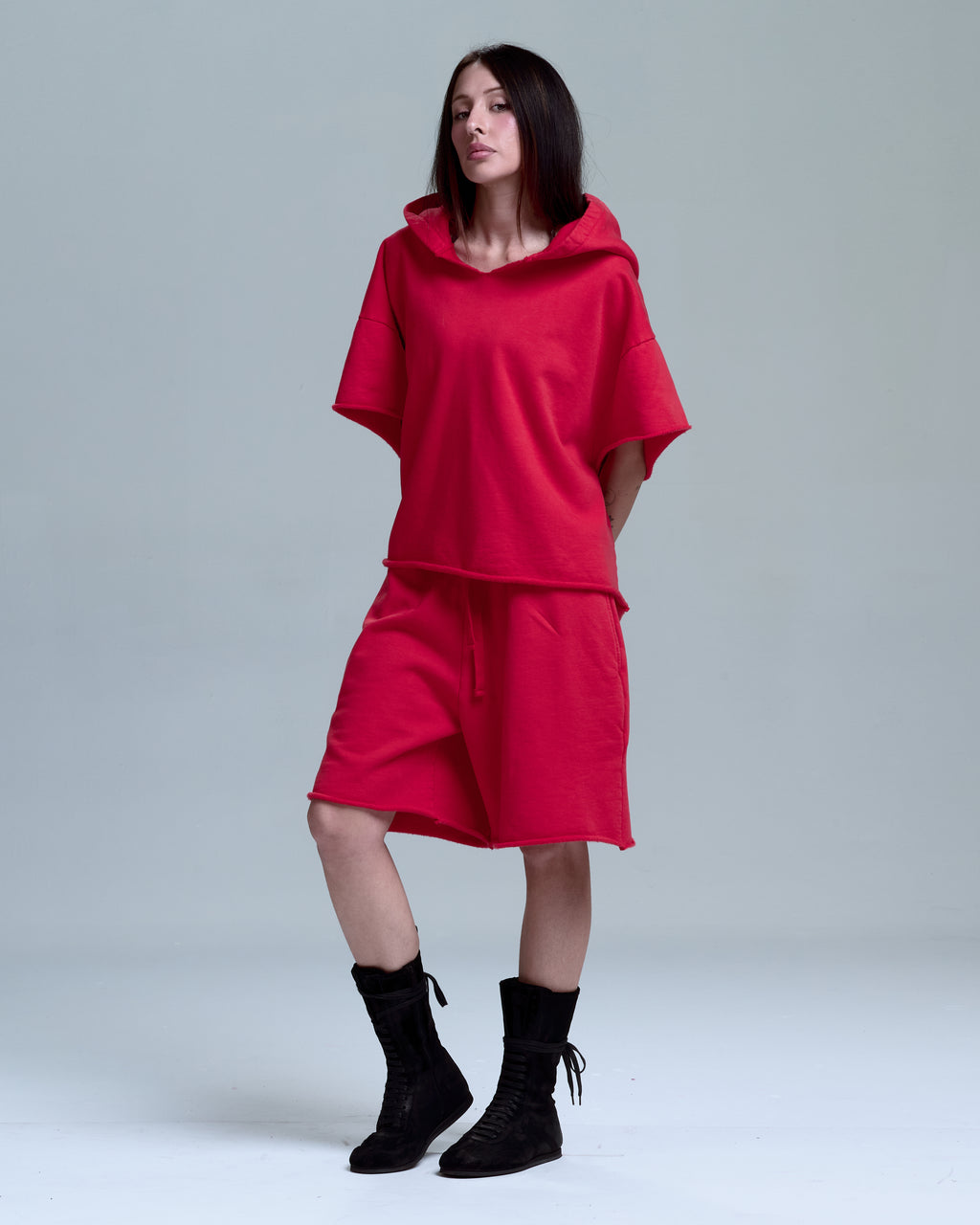 CUT OFF HOODIE - RED