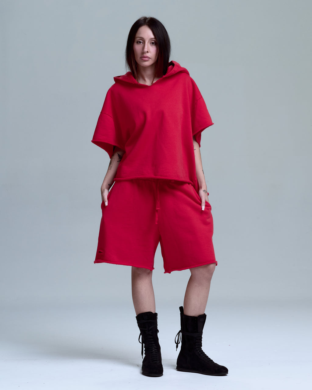 CUT OFF HOODIE - RED