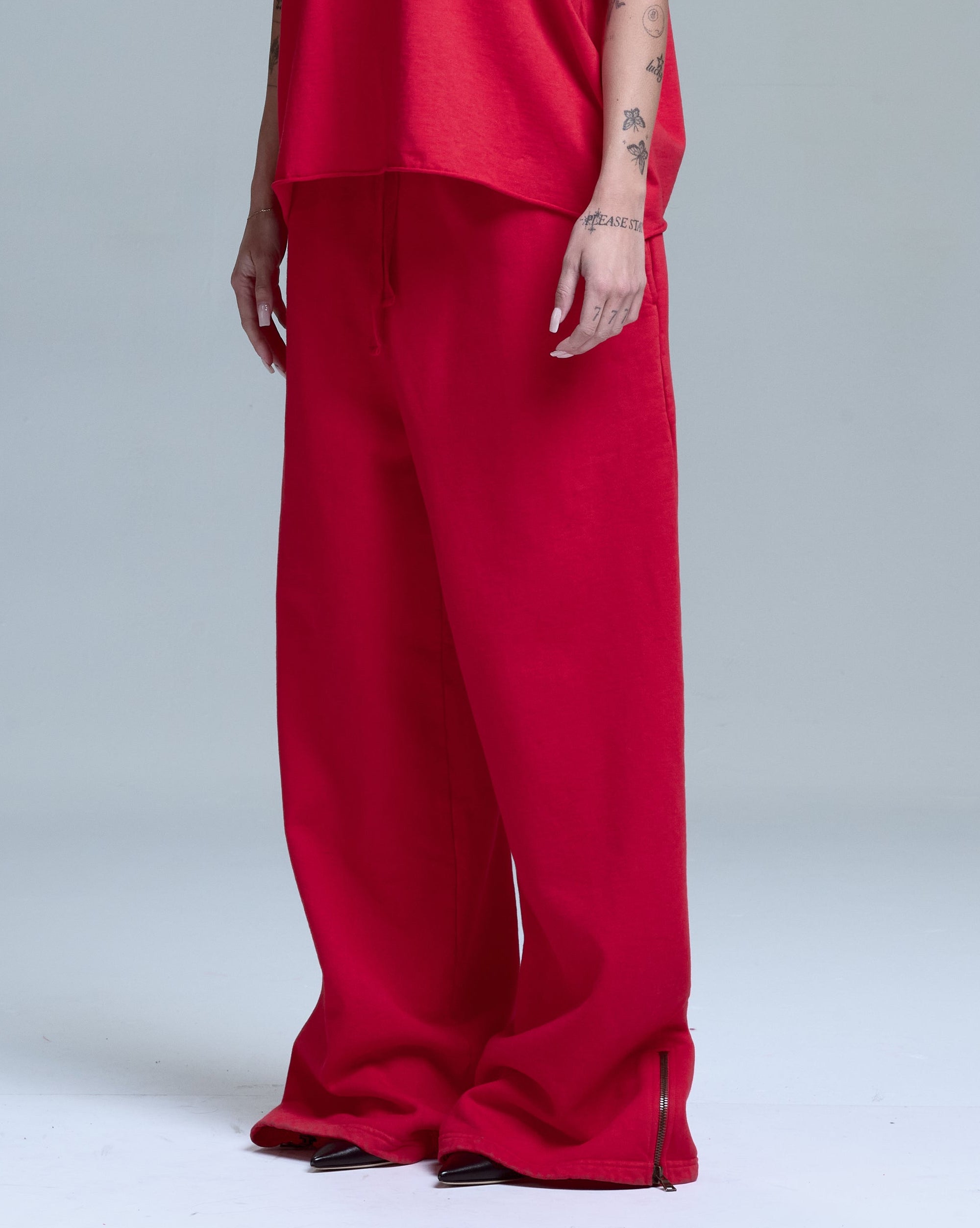 ZIPPER SWEATPANTS - RED