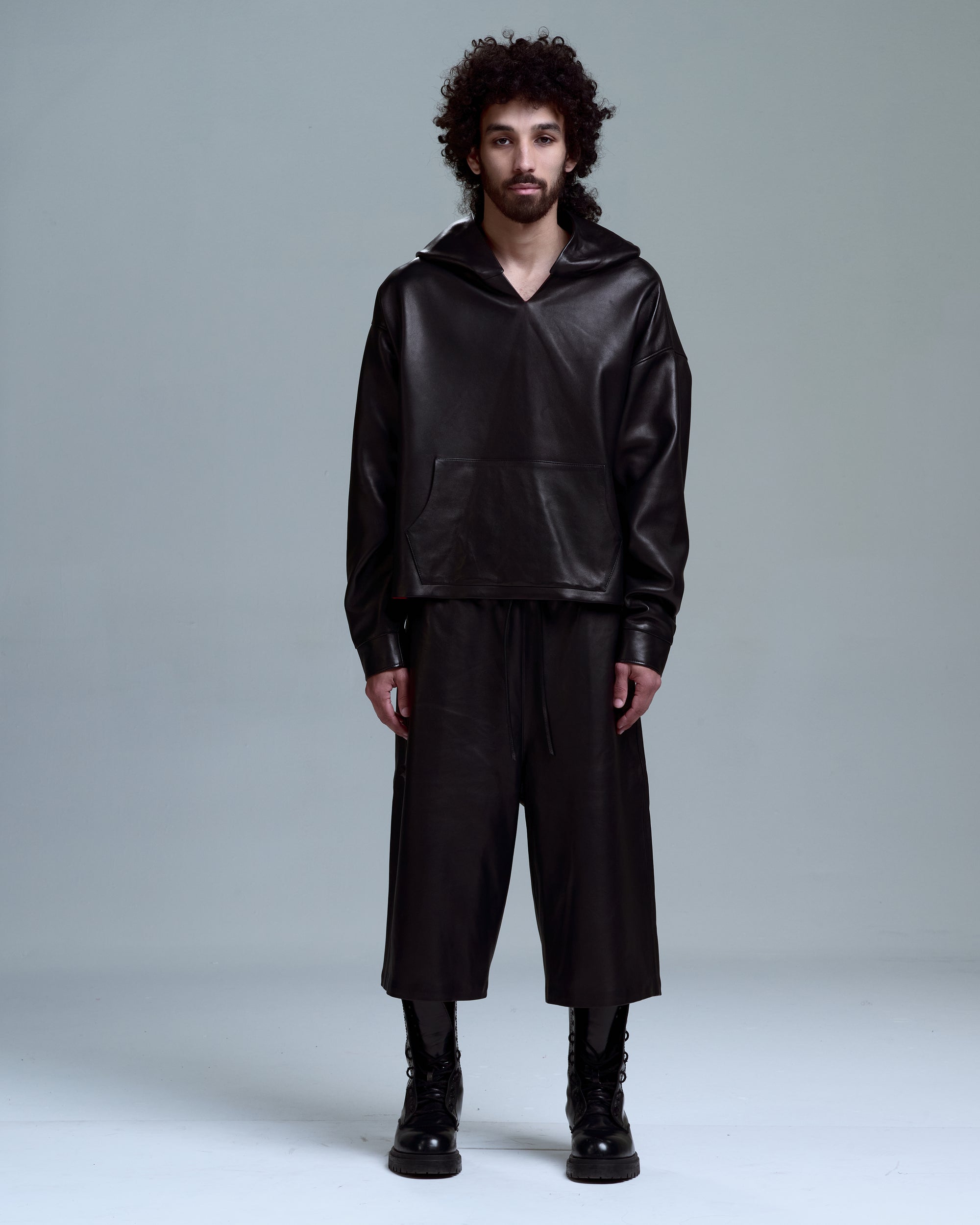 LEATHER HOODIE -BLACK