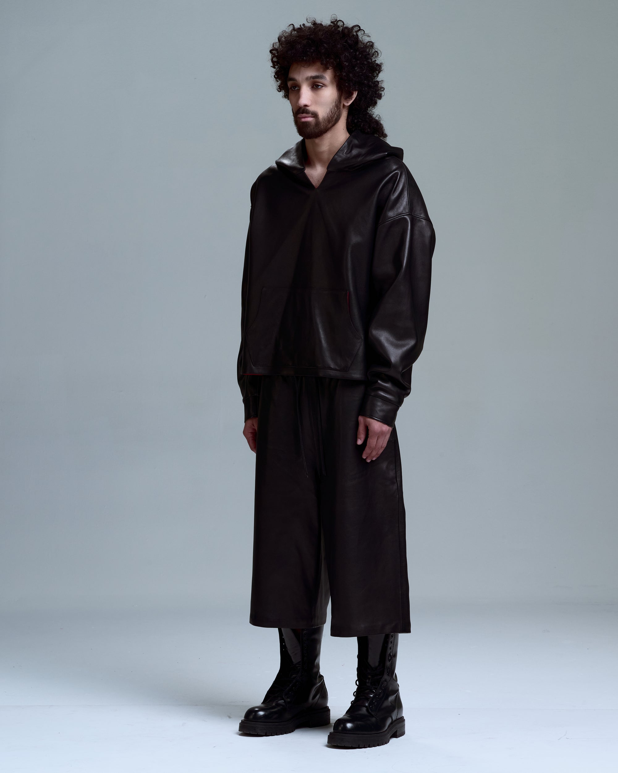 LEATHER HOODIE -BLACK