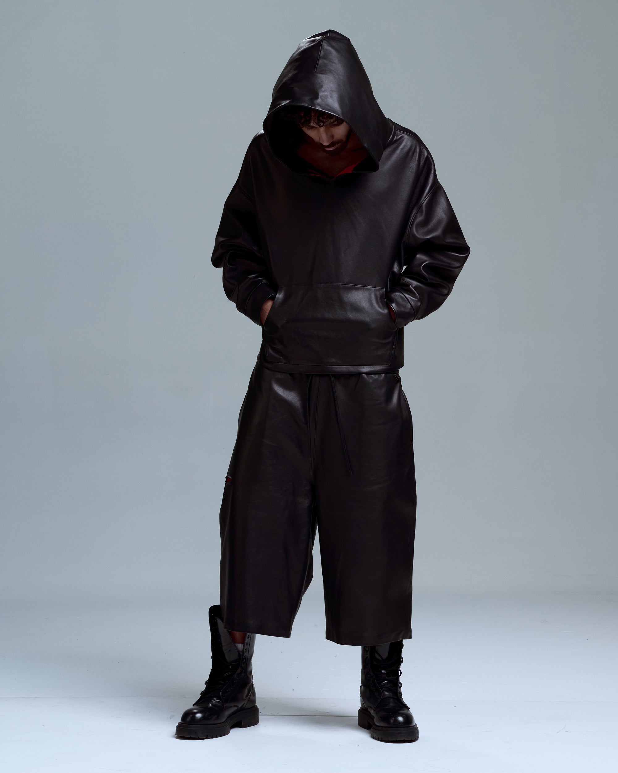 LEATHER HOODIE -BLACK