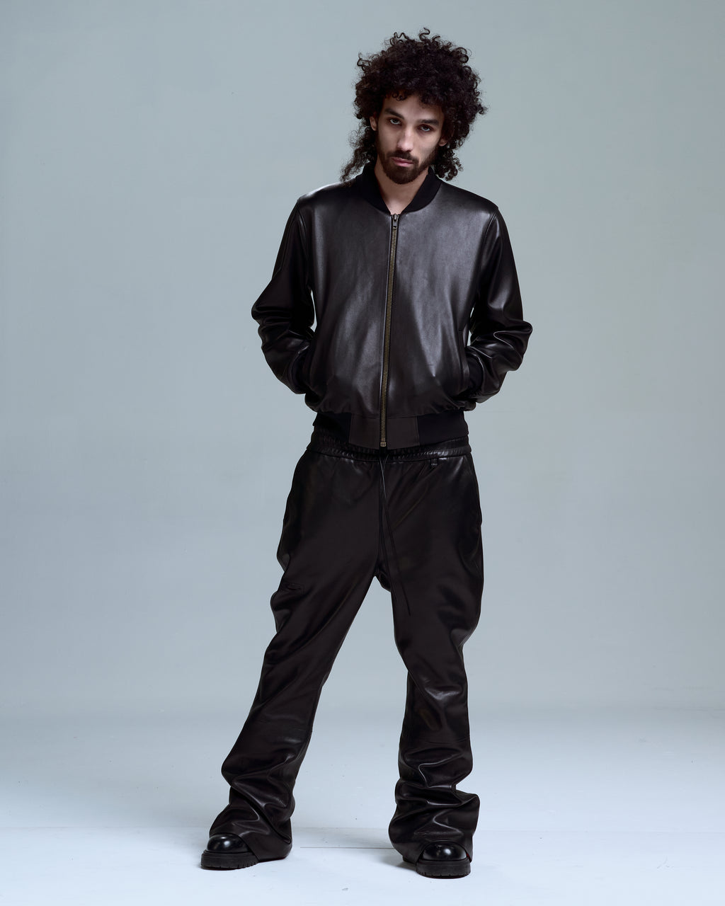 LEATHER BOMBER JACKET - BLACK
