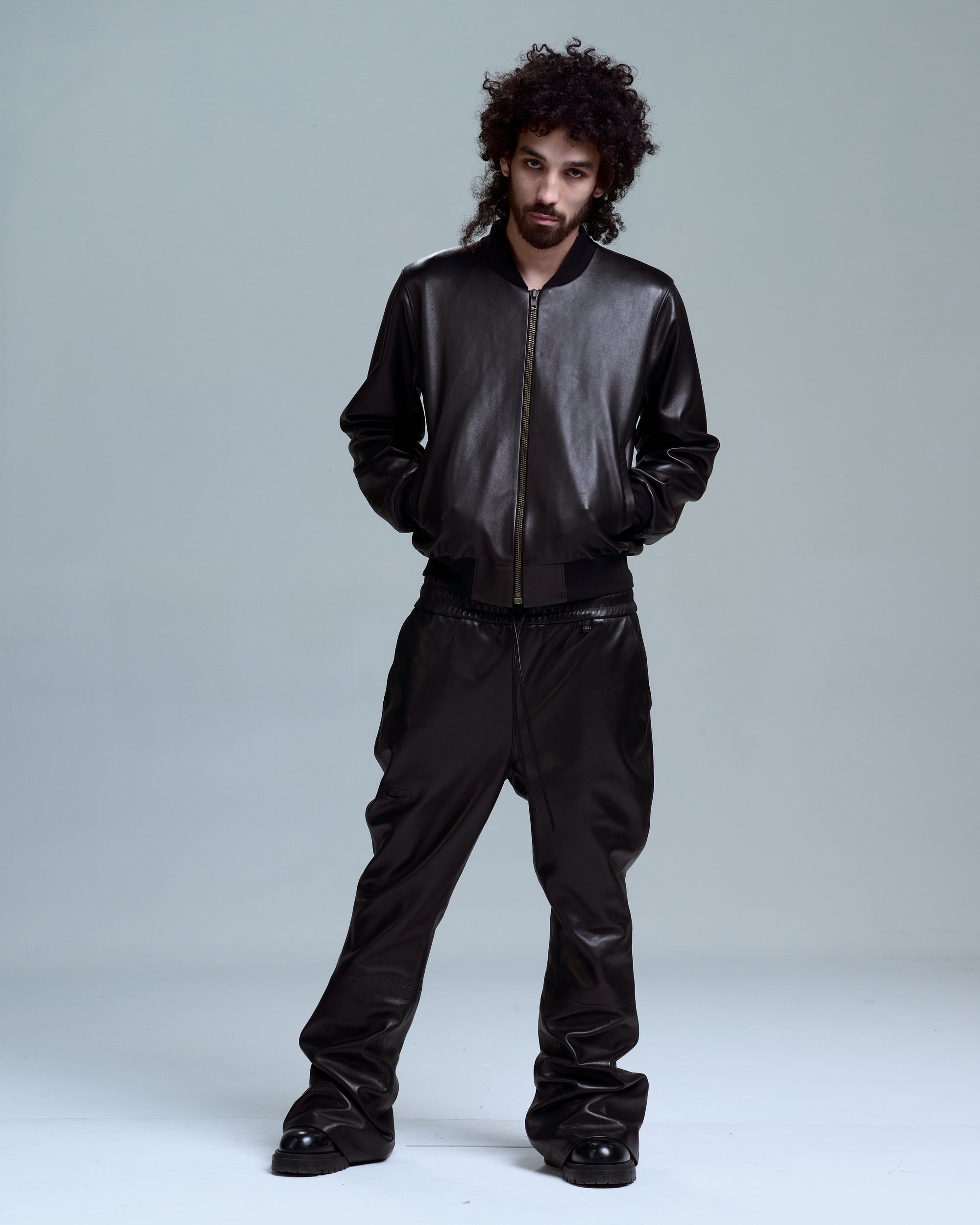 LEATHER BOMBER JACKET - BLACK