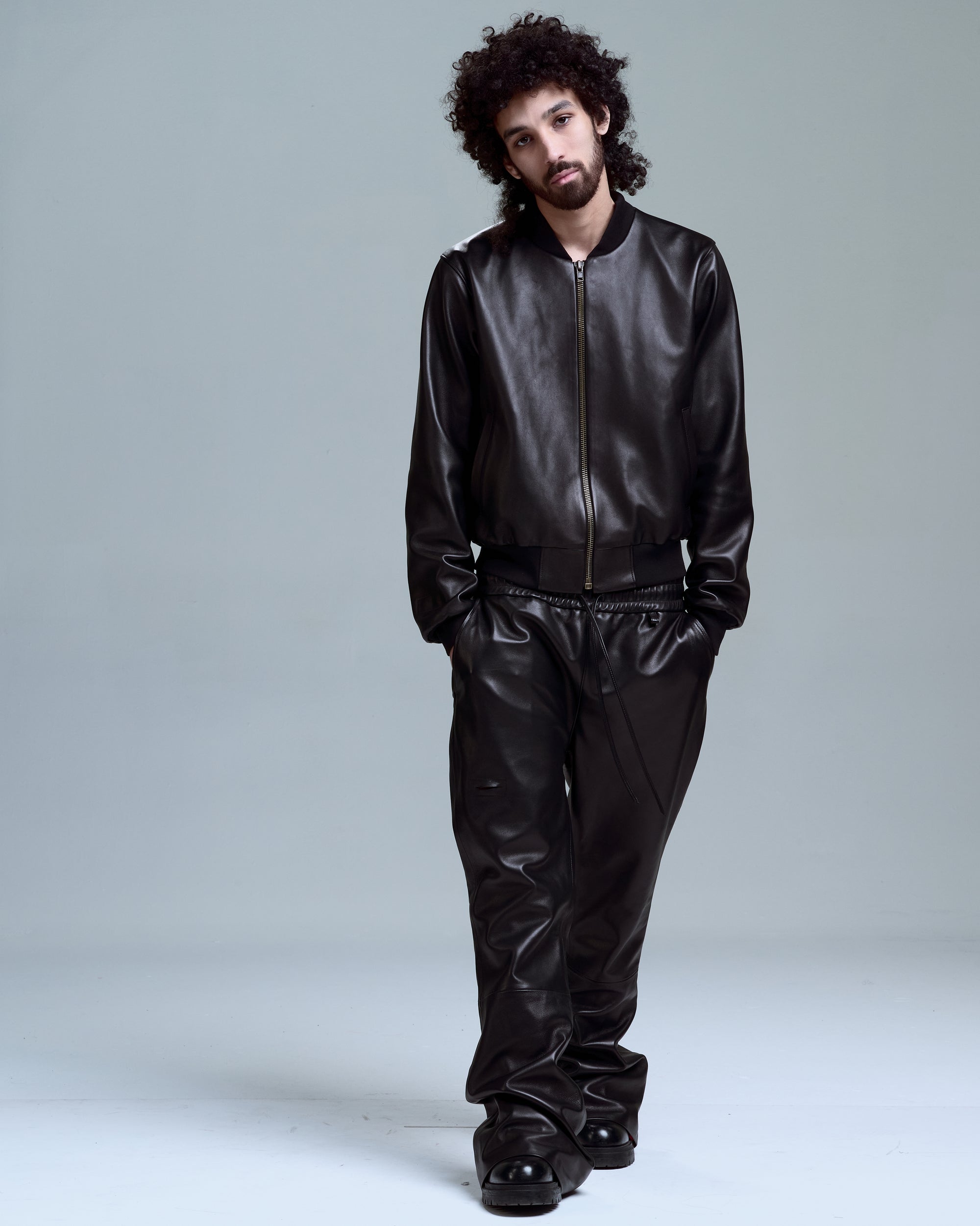 LEATHER BOMBER JACKET - BLACK