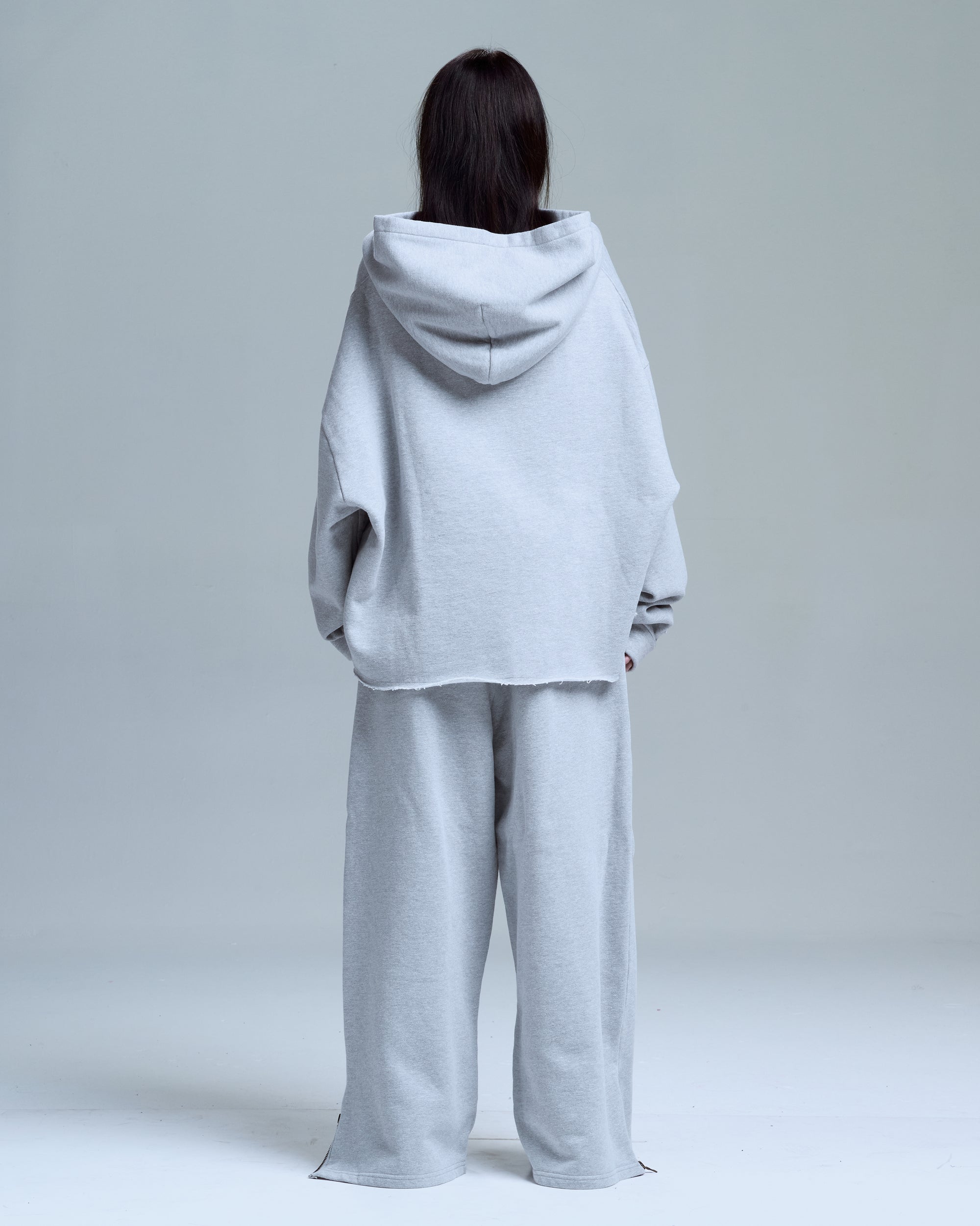 WOMENS CUT OFF HOODIE - HEATHER GREY