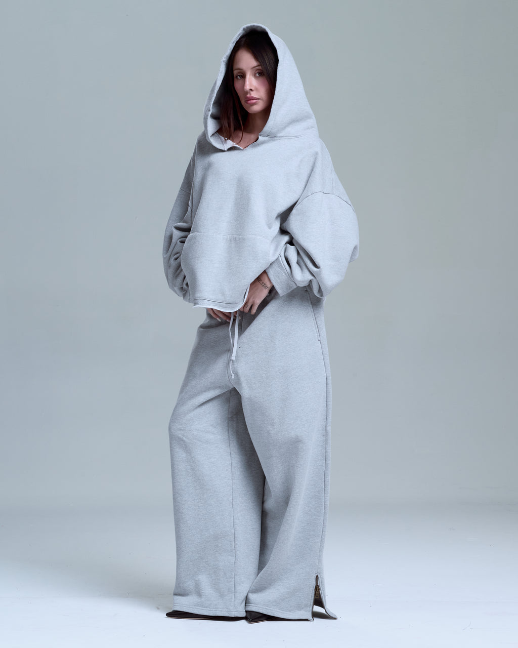 WOMENS CUT OFF HOODIE - HEATHER GREY