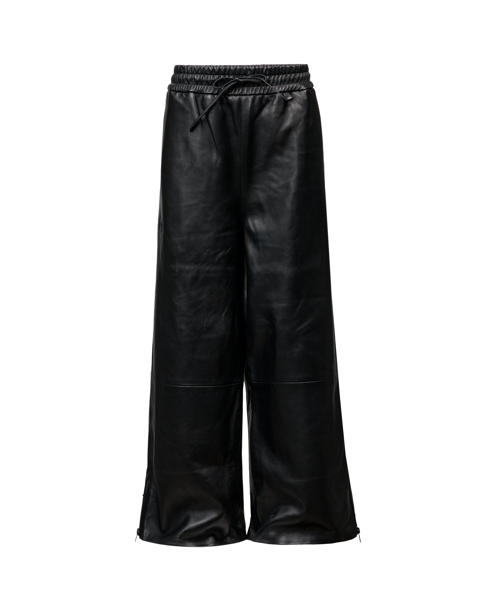 LEATHER ZIPPER PANTS - BLACK