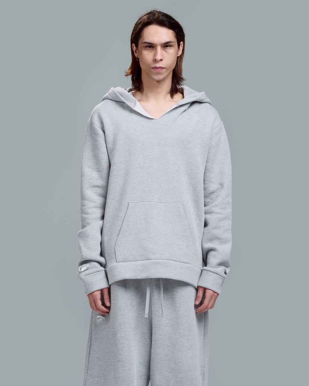 SLIM FIT ZIPPER HOODIE - HEATHER GREY