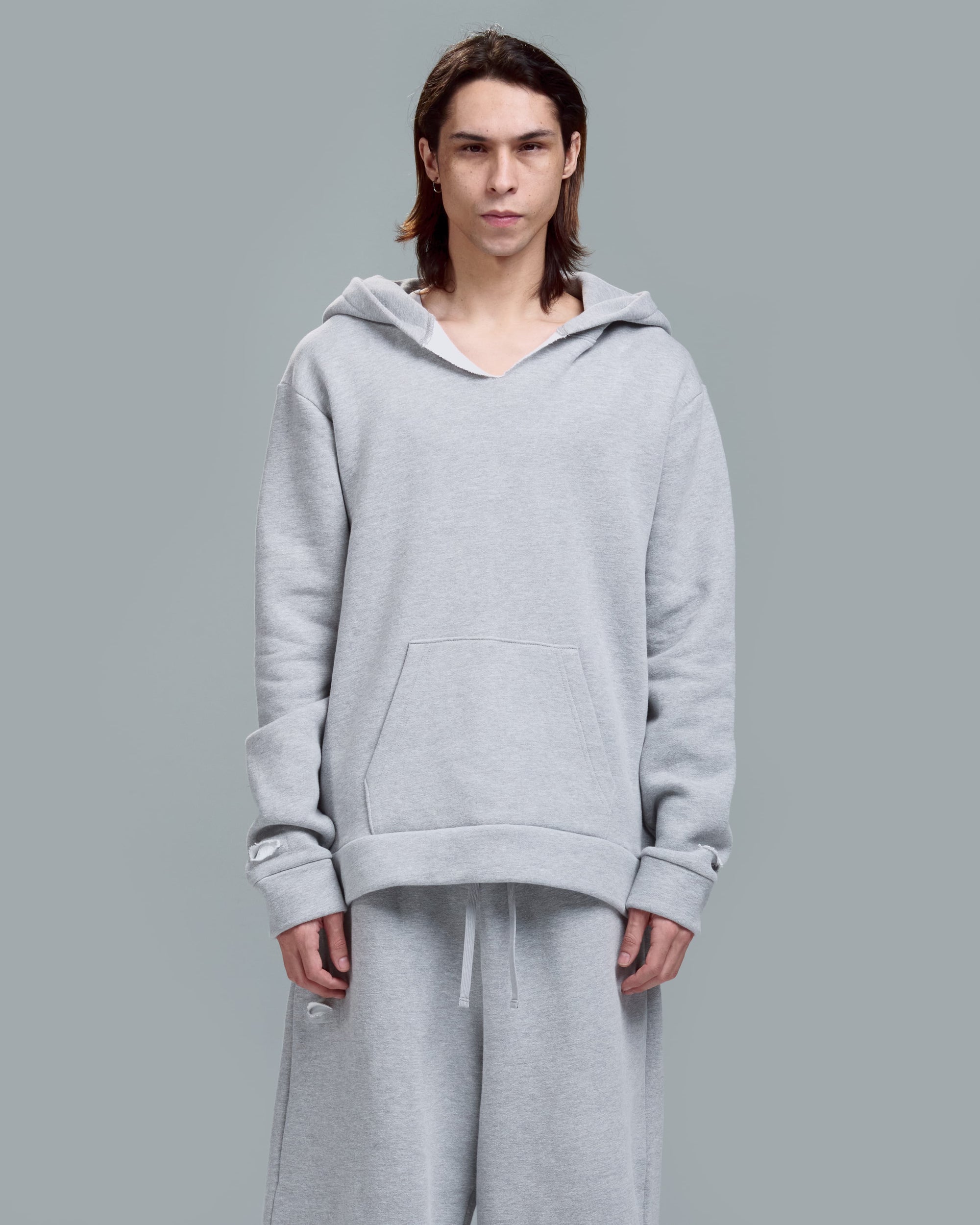 SLIM FIT ZIPPER HOODIE - HEATHER GREY