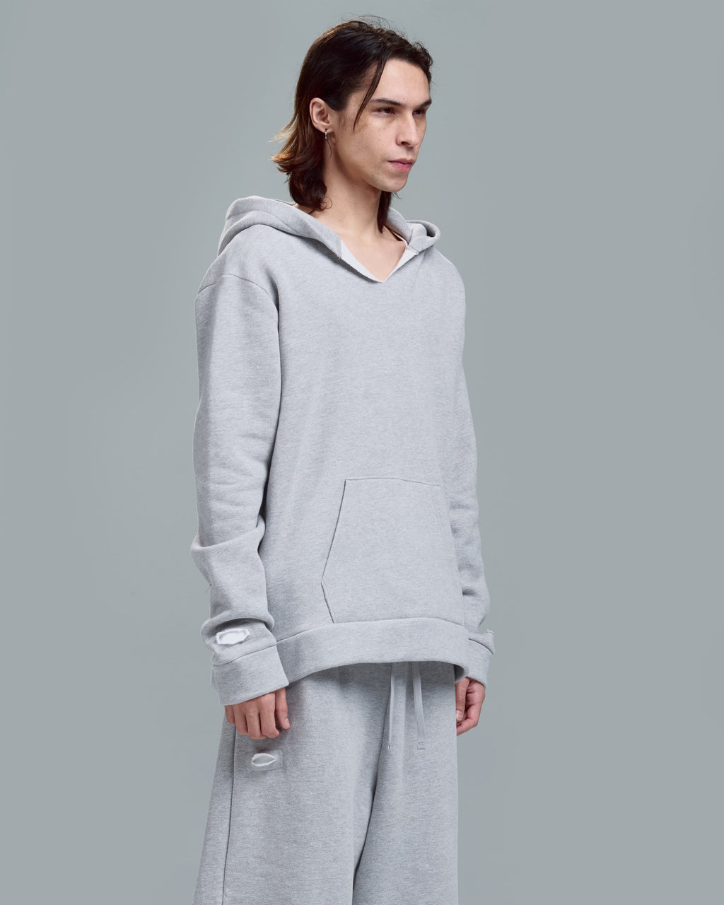 SLIM FIT ZIPPER HOODIE - HEATHER GREY