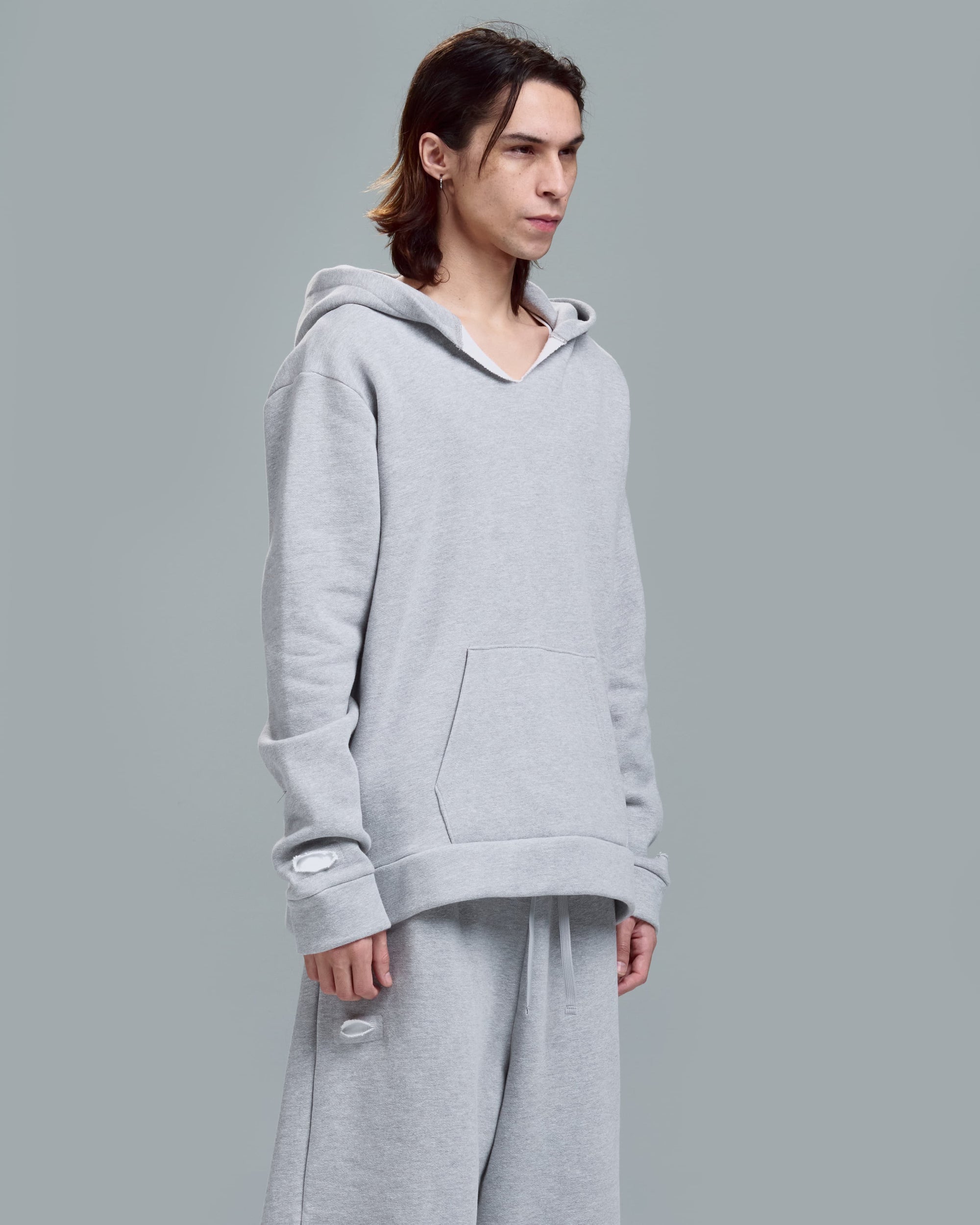 SLIM FIT ZIPPER HOODIE - HEATHER GREY