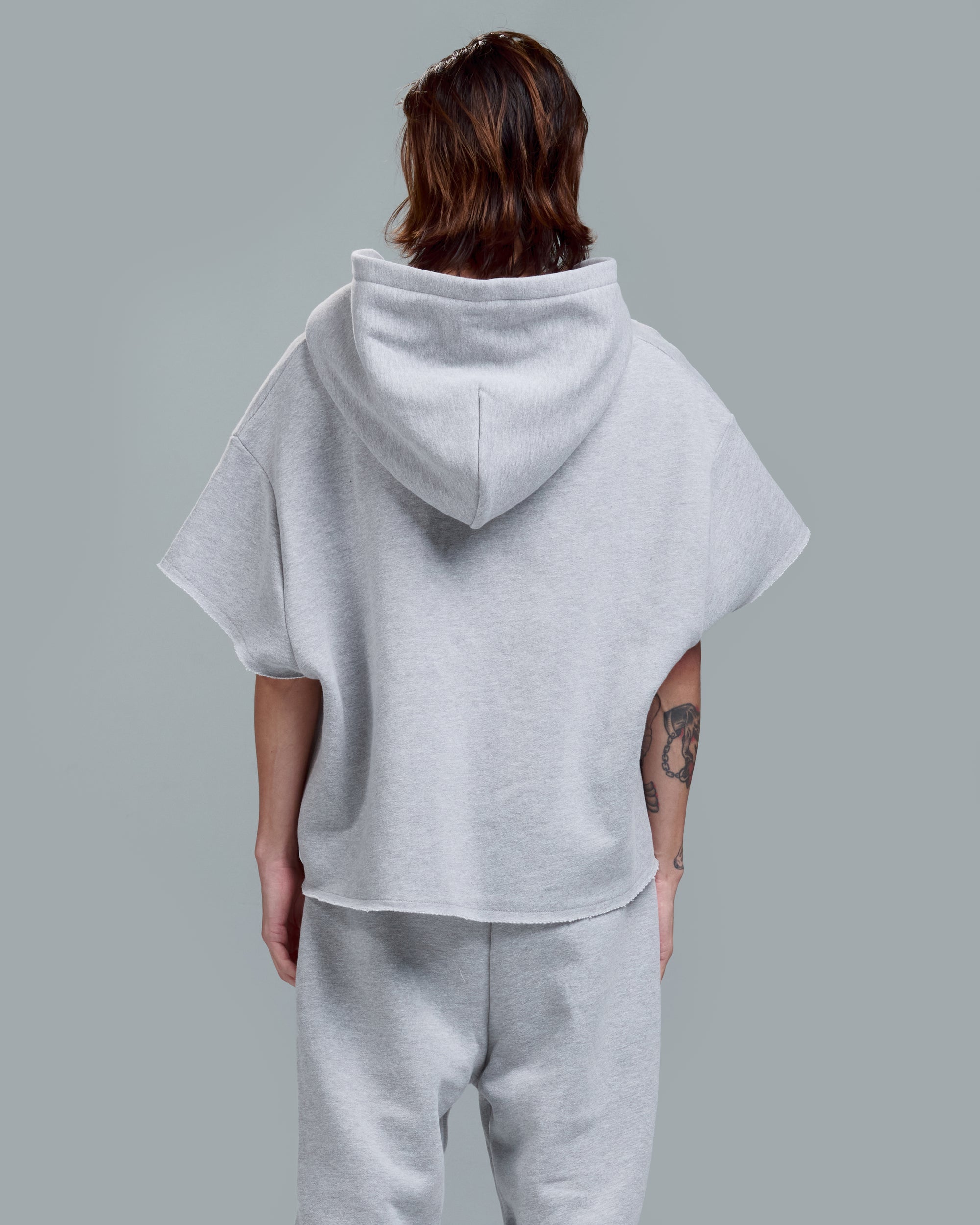 CUT OFF HOODIE -HEATHER GREY
