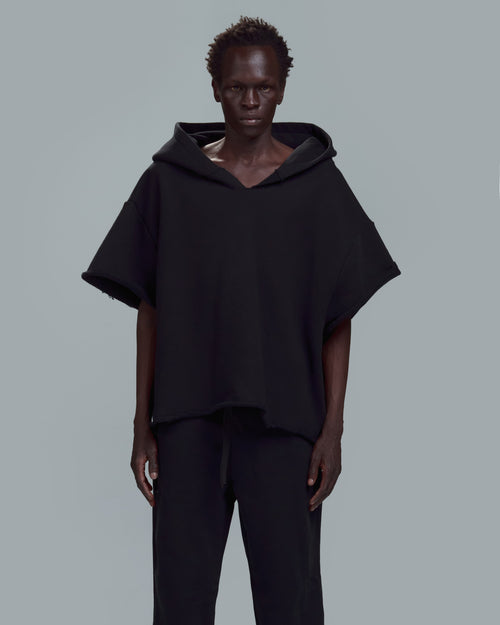CUT OFF HOODIE - BLACK